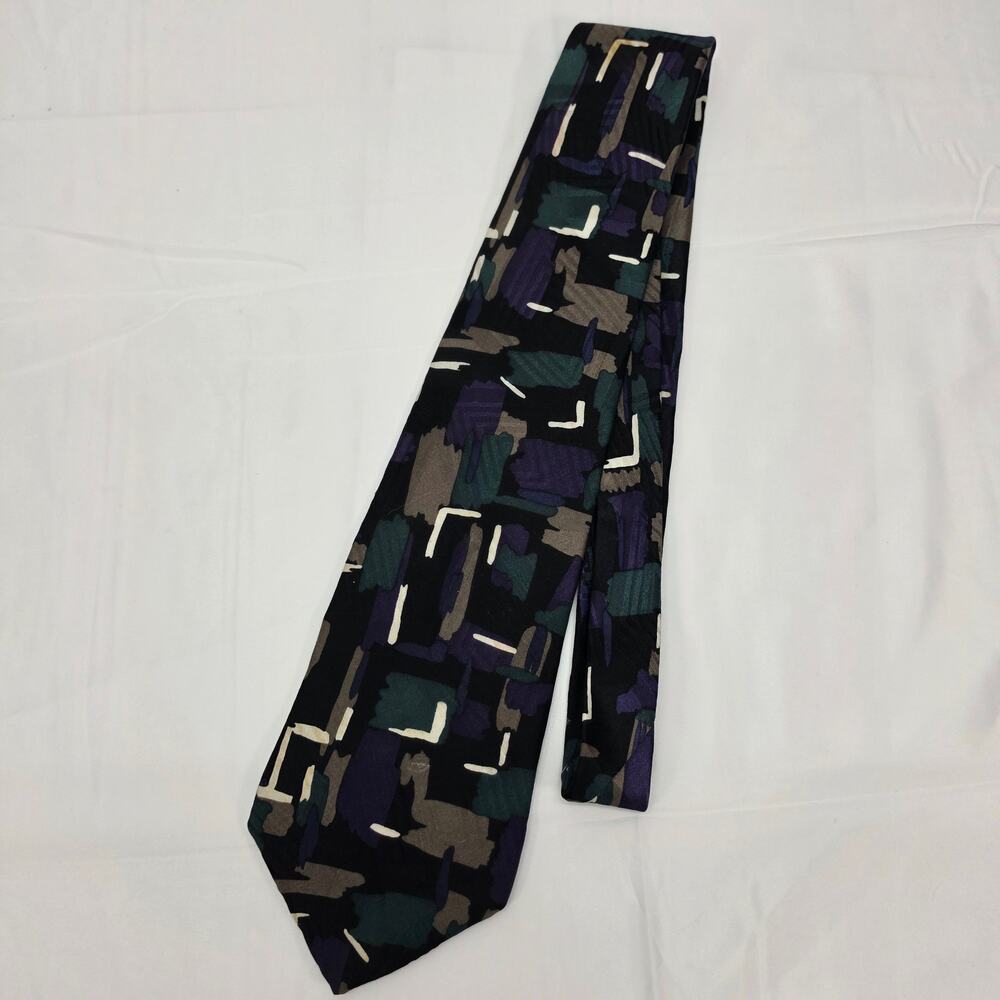 CEZANI 100% Imported Silk Neck Tie Abstract Geometric Art Deco Purple Teal Mens